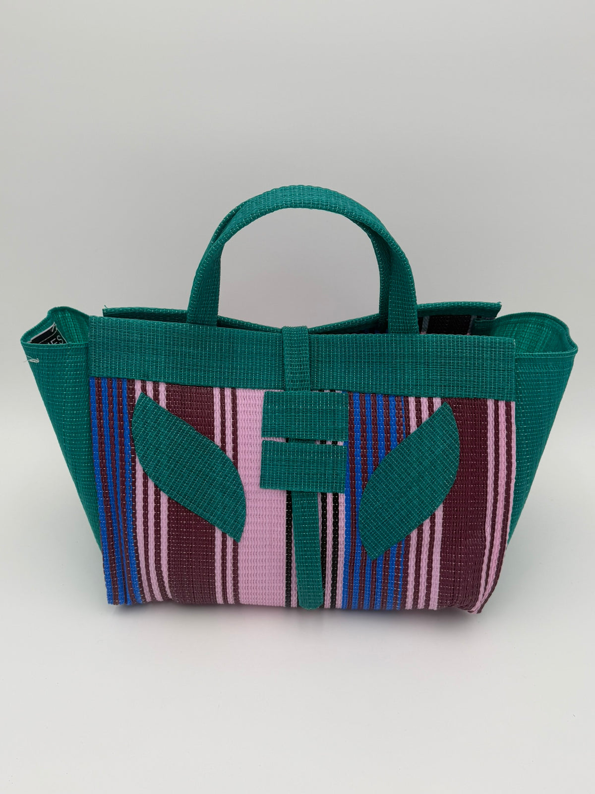 Candy Large handwoven tote bag by SCRUBIES in Pink,Green,Wine,Blue with Solid design and Leaf accent pattern