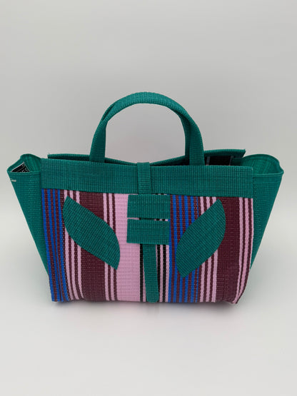 Candy Large handwoven tote bag by SCRUBIES in Pink,Green,Wine,Blue with Solid design and Leaf accent pattern
