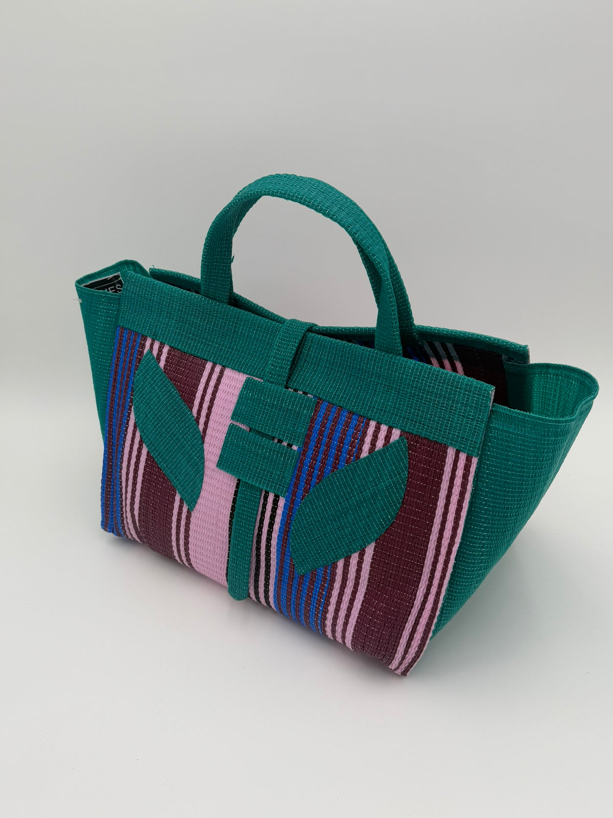 Candy Large handwoven tote bag by SCRUBIES in Pink,Green,Wine,Blue with Solid design and Leaf accent pattern