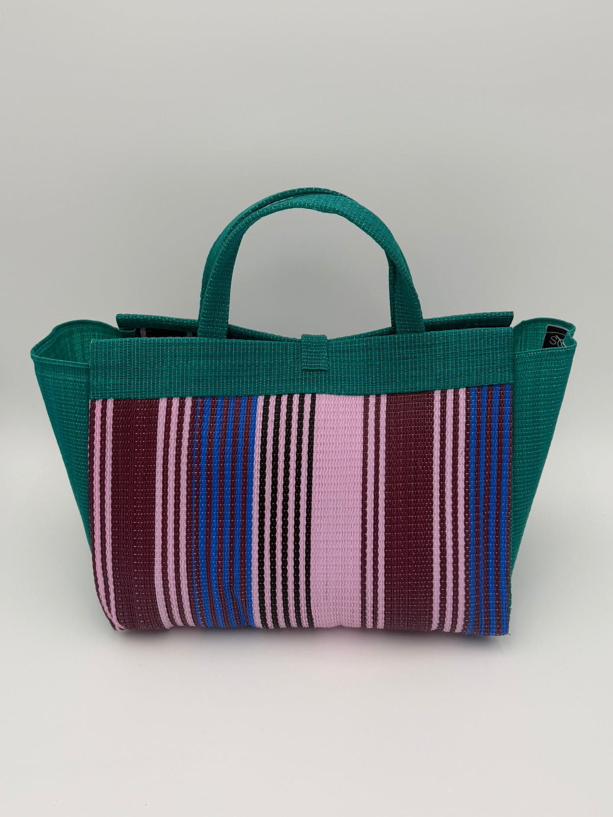 Candy Large handwoven tote bag by SCRUBIES in Pink,Green,Wine,Blue with Solid design and Leaf accent pattern