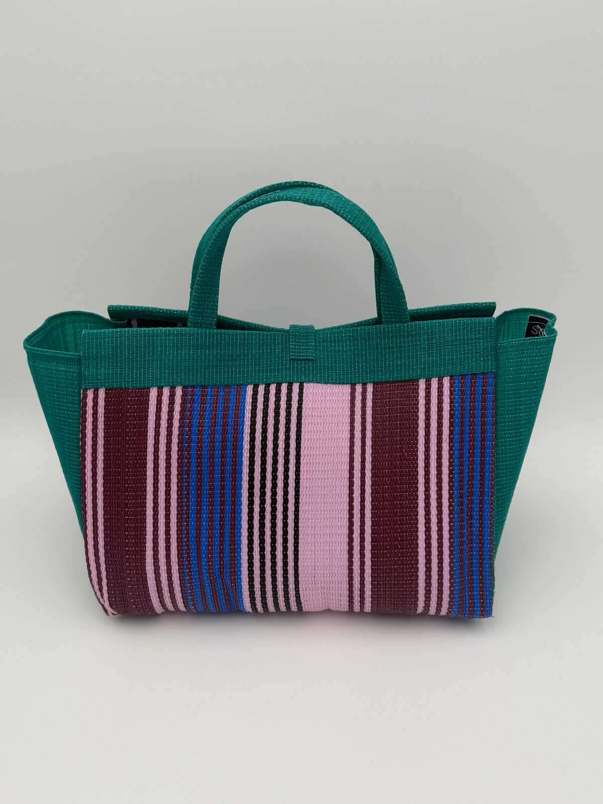 Candy Large handwoven tote bag by SCRUBIES in Pink,Green,Wine,Blue with Solid design and Leaf accent pattern