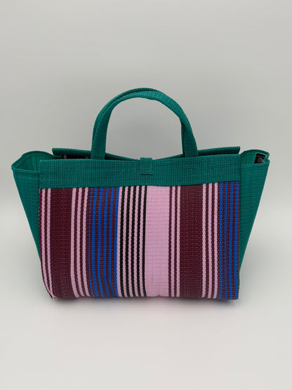 Candy Large handwoven tote bag by SCRUBIES in Pink,Green,Wine,Blue with Solid design and Leaf accent pattern