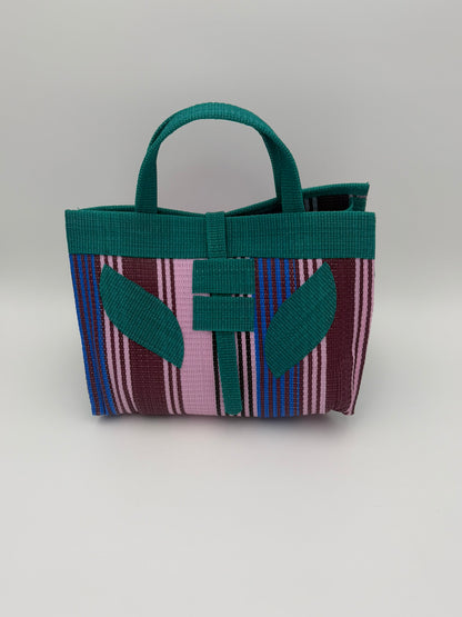Candy Large handwoven tote bag by SCRUBIES in Pink,Green,Wine,Blue with Solid design and Leaf accent pattern