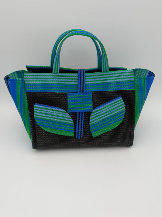 Midnight Large handwoven tote bag by SCRUBIES in Black,Green,Blue with Solid design and Leaf accent pattern
