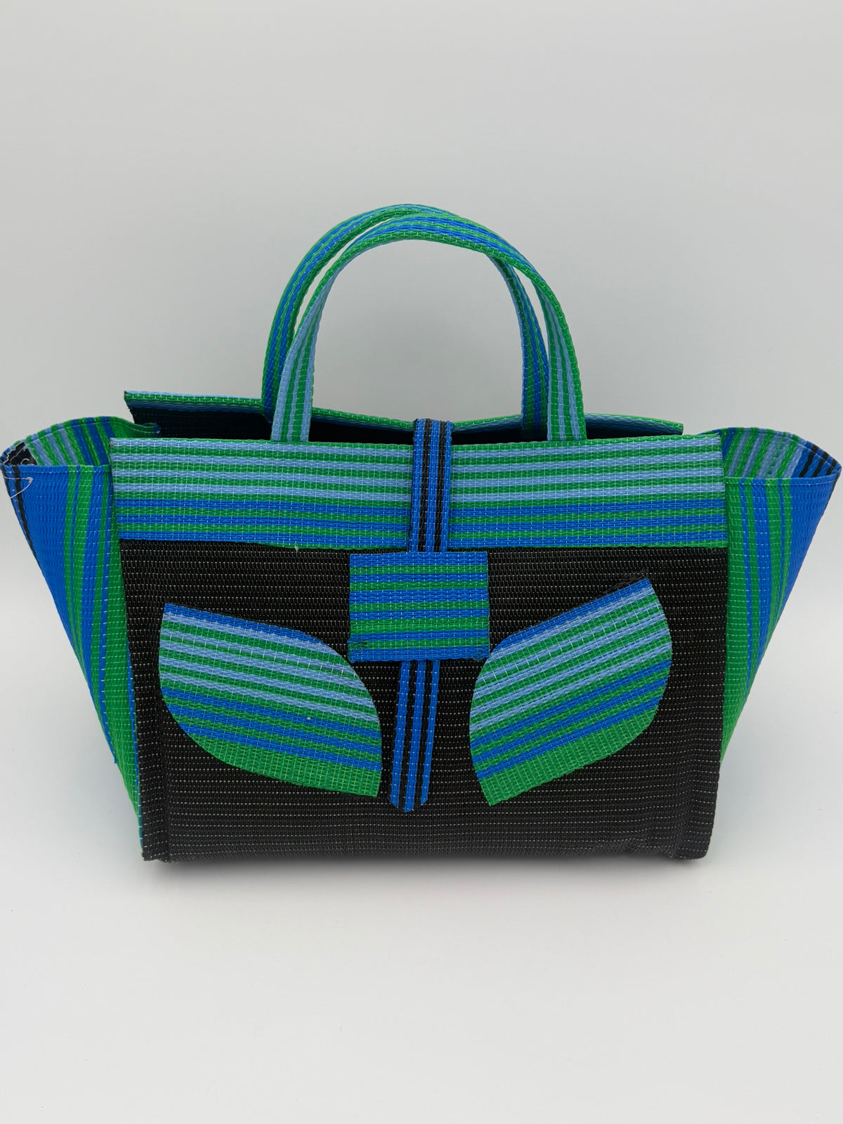 Midnight Large handwoven tote bag by SCRUBIES in Black,Green,Blue with Solid design and Leaf accent pattern