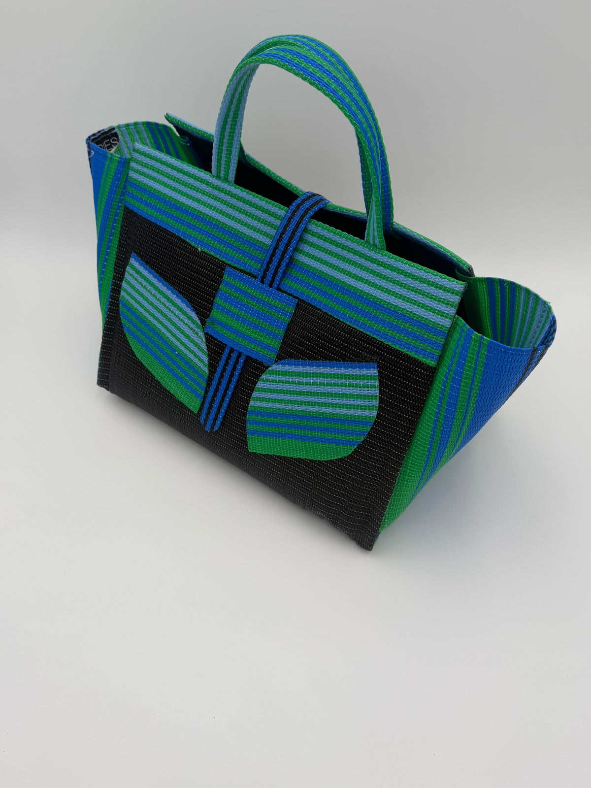 Midnight Large handwoven tote bag by SCRUBIES in Black,Green,Blue with Solid design and Leaf accent pattern