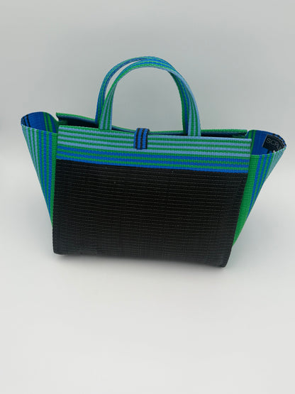 Midnight Large handwoven tote bag by SCRUBIES in Black,Green,Blue with Solid design and Leaf accent pattern