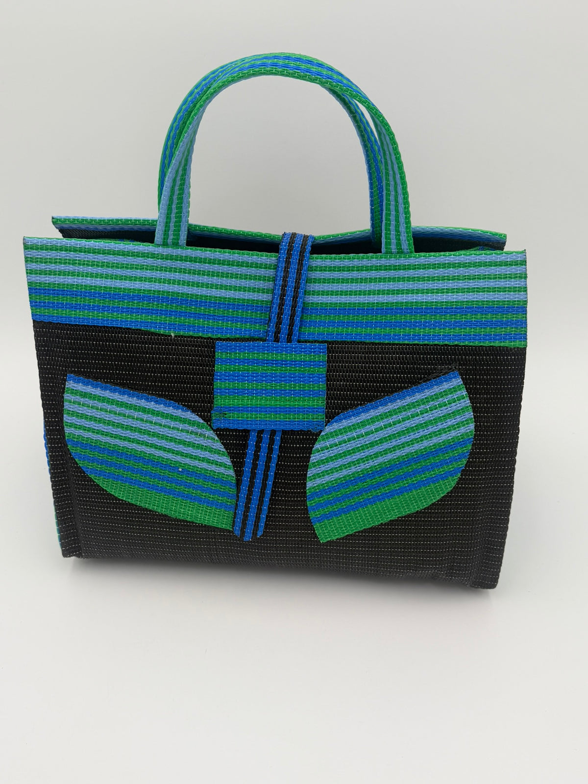 Midnight Large handwoven tote bag by SCRUBIES in Black,Green,Blue with Solid design and Leaf accent pattern
