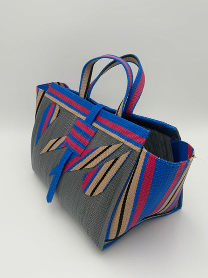 Metallic Large handwoven tote bag by SCRUBIES in Grey,Pink,Blue,Beige with Solid design and Abstract accent pattern