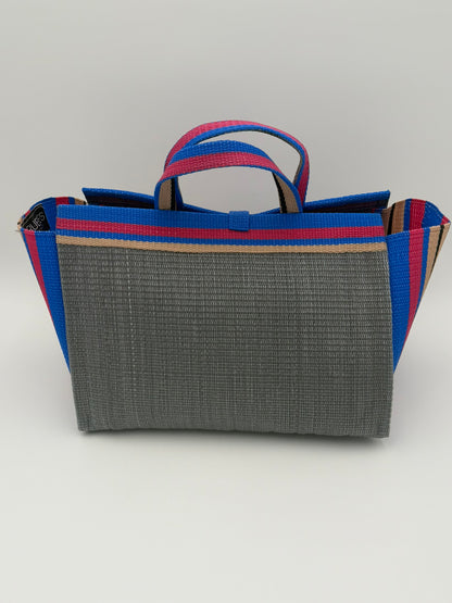 Metallic Large handwoven tote bag by SCRUBIES in Grey,Pink,Blue,Beige with Solid design and Abstract accent pattern