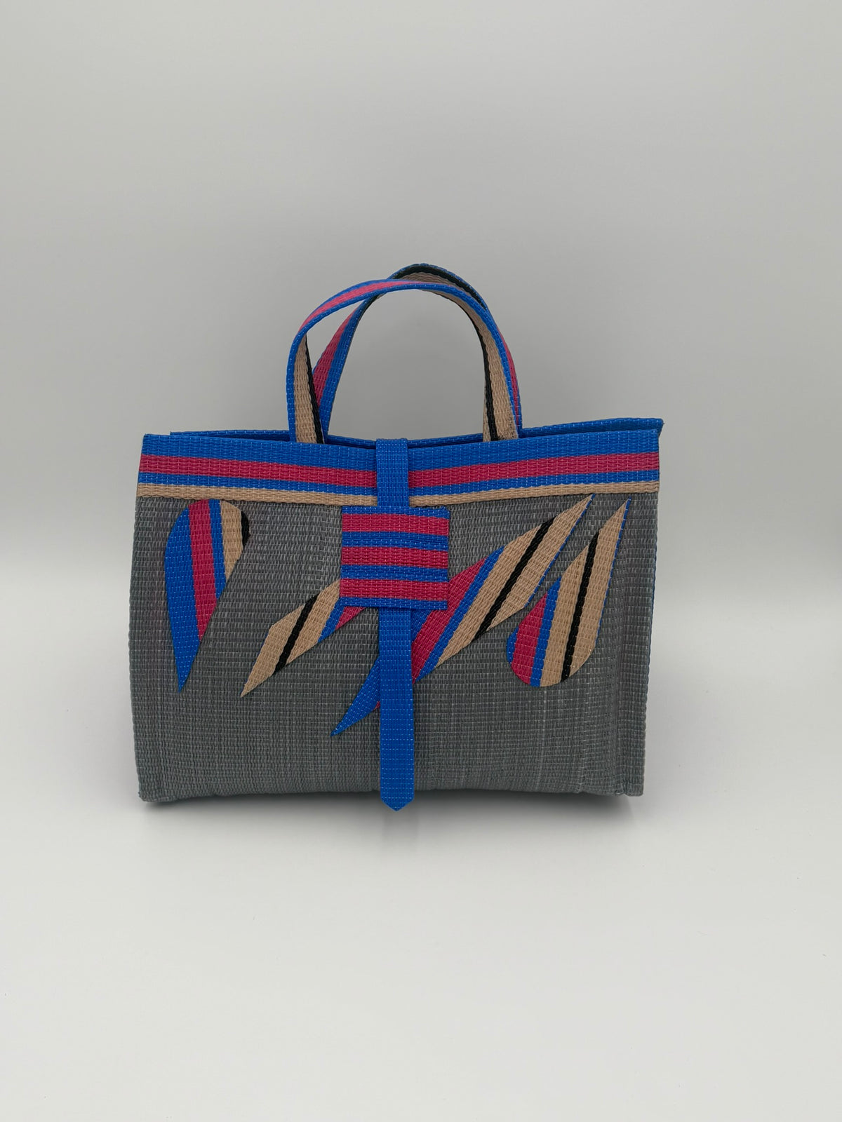 Metallic Large handwoven tote bag by SCRUBIES in Grey,Pink,Blue,Beige with Solid design and Abstract accent pattern