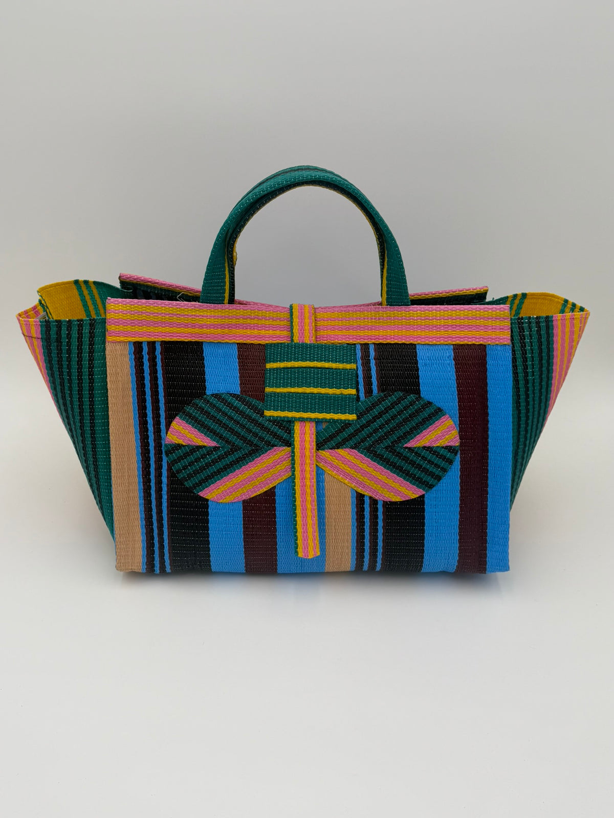 Boho Large handwoven tote bag by SCRUBIES in Blue,Black,Pink,Wine,Pink with Stripes design and Bow accent pattern