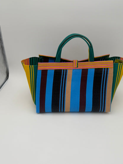 Boho Large handwoven tote bag by SCRUBIES in Blue,Black,Pink,Wine,Pink with Stripes design and Bow accent pattern