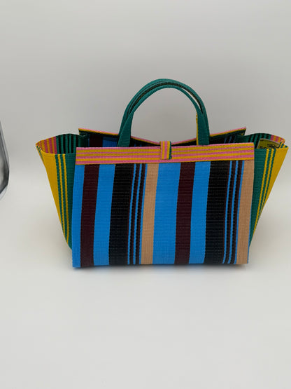 Boho Large handwoven tote bag by SCRUBIES in Blue,Black,Pink,Wine,Pink with Stripes design and Bow accent pattern