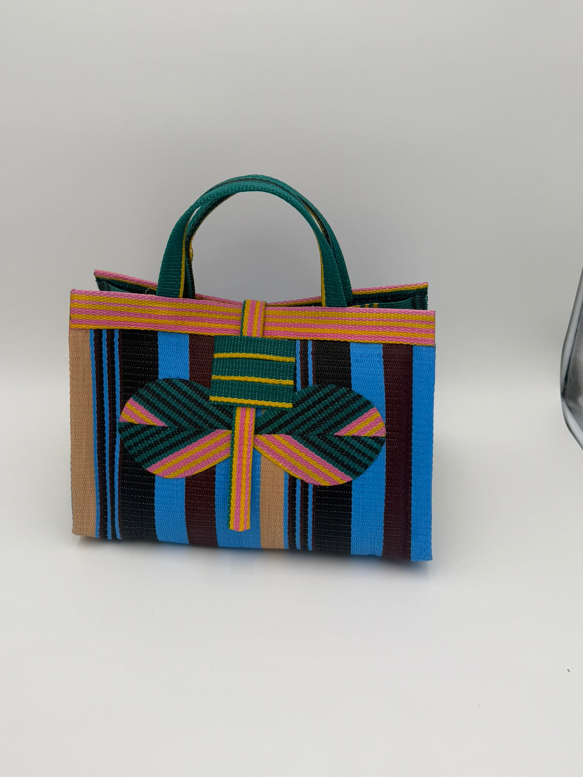 Boho Large handwoven tote bag by SCRUBIES in Blue,Black,Pink,Wine,Pink with Stripes design and Bow accent pattern