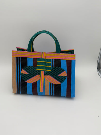 Boho Large handwoven tote bag by SCRUBIES in Blue,Black,Pink,Wine,Pink with Stripes design and Bow accent pattern