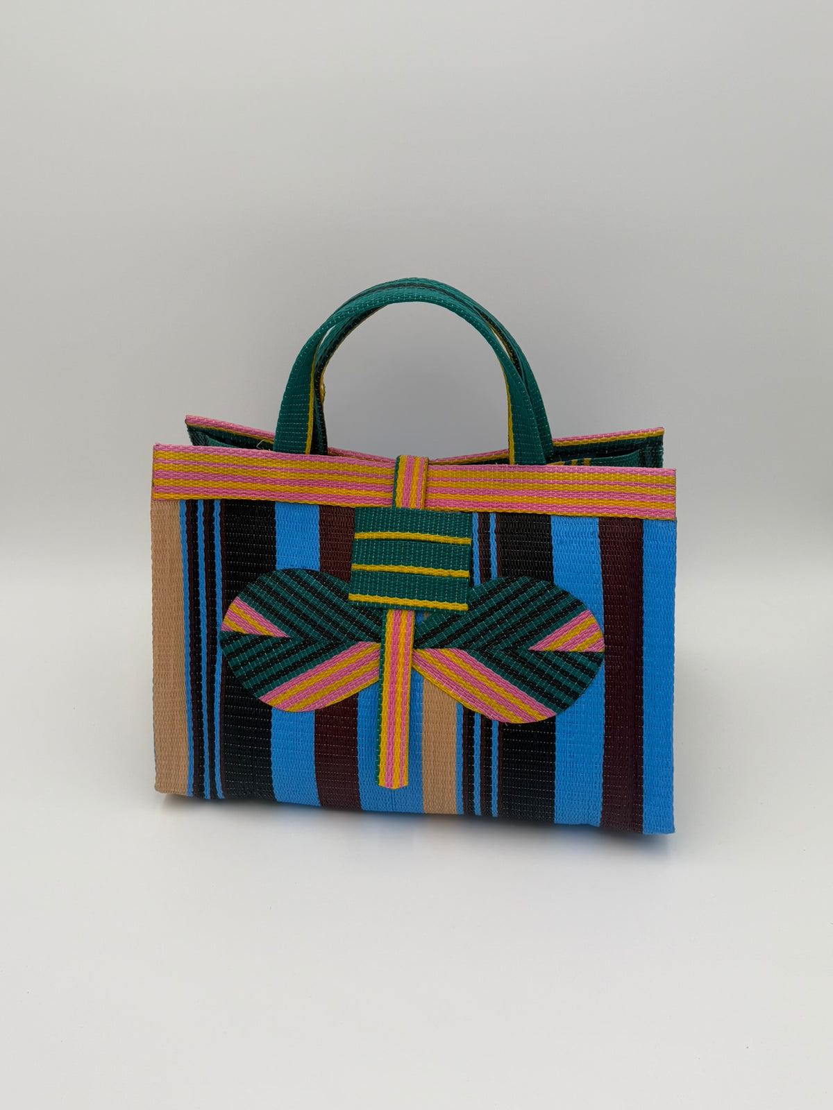 Boho Large handwoven tote bag by SCRUBIES in Blue,Black,Pink,Wine,Pink with Stripes design and Bow accent pattern