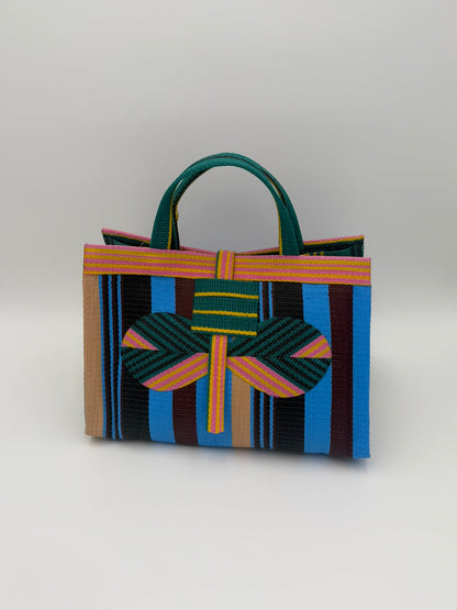 Boho Large handwoven tote bag by SCRUBIES in Blue,Black,Pink,Wine,Pink with Stripes design and Bow accent pattern