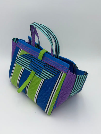 Beige Large handwoven tote bag by SCRUBIES in Beige,Wine,Blue,Yellow with Solid design and Oval accent pattern