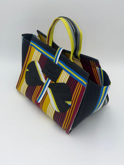 Winery Large handwoven tote bag by SCRUBIES in Black,Wine,Yellow,Whte with Stripes design and Bow accent pattern