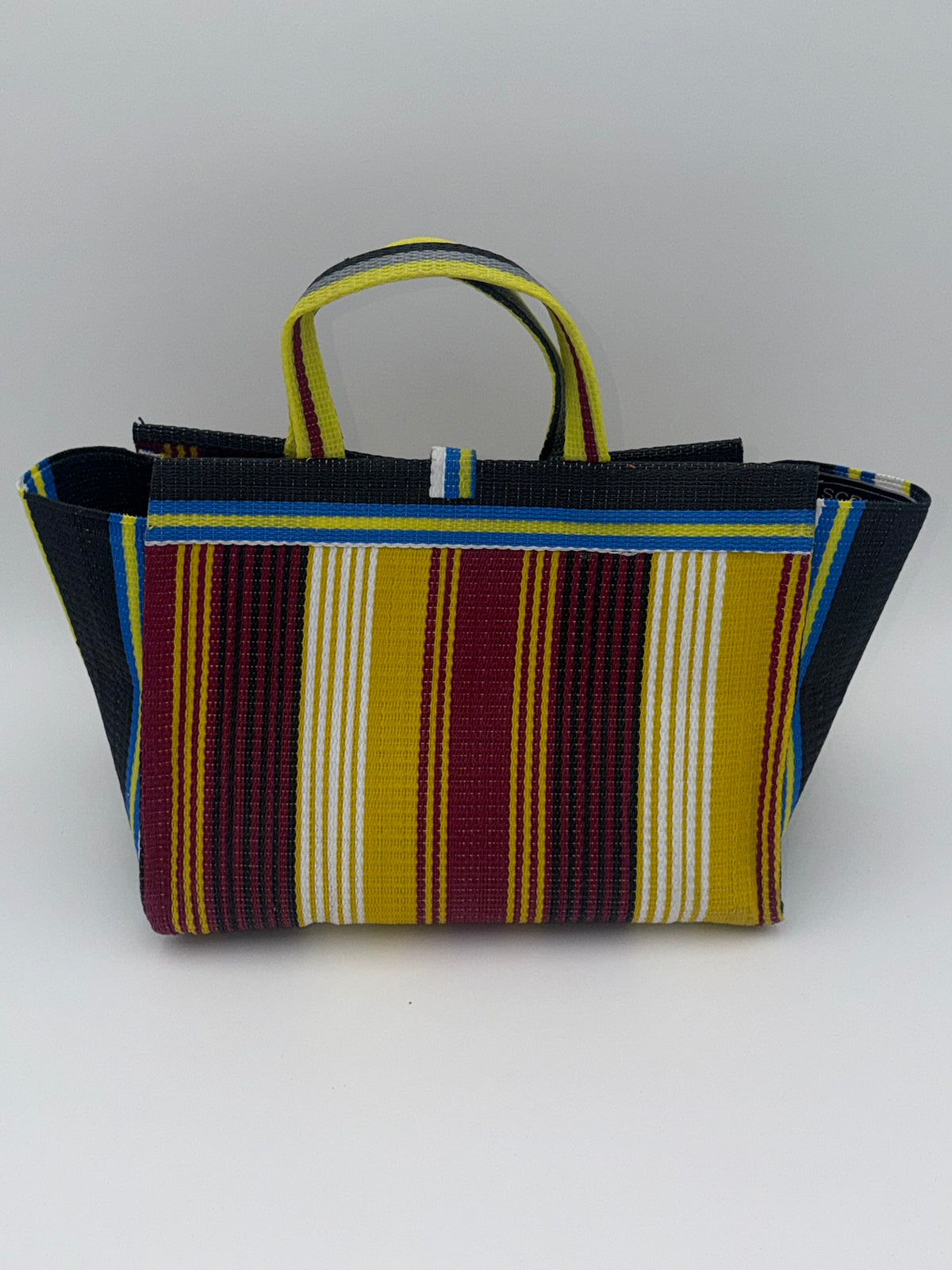 Winery Large handwoven tote bag by SCRUBIES in Black,Wine,Yellow,Whte with Stripes design and Bow accent pattern