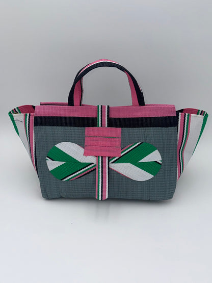 Metallic Large handwoven tote bag by SCRUBIES in Grey,Pink,White,Green,Black with Solid design and Bow accent pattern