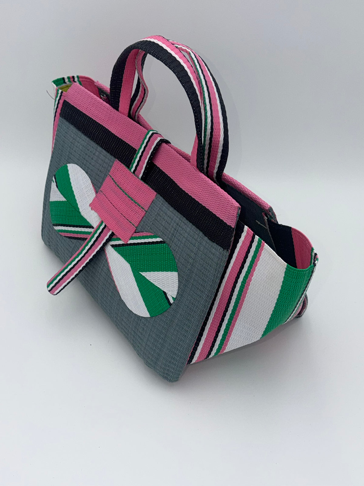 Metallic Large handwoven tote bag by SCRUBIES in Grey,Pink,White,Green,Black with Solid design and Bow accent pattern