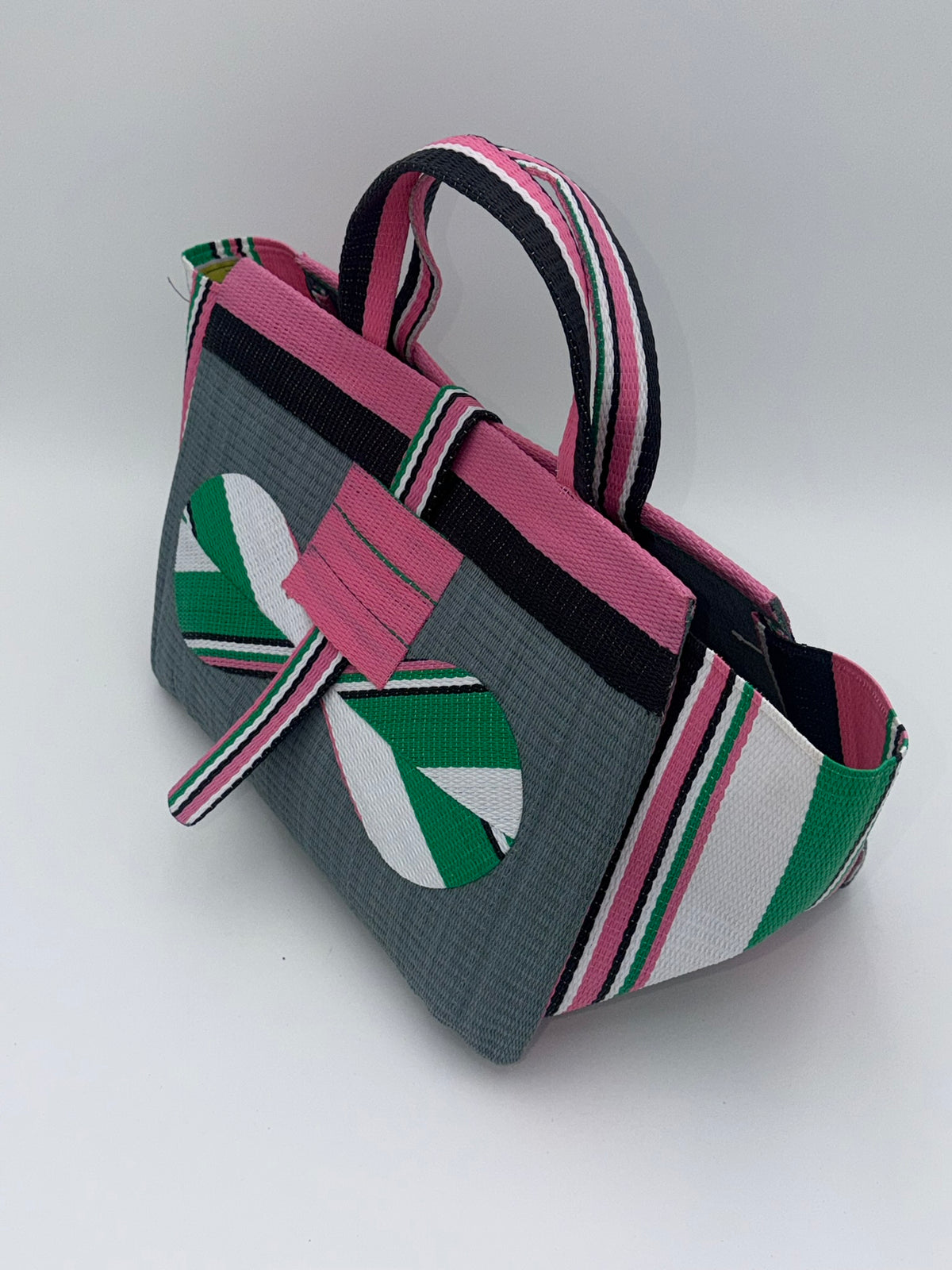 Metallic Large handwoven tote bag by SCRUBIES in Grey,Pink,White,Green,Black with Solid design and Bow accent pattern