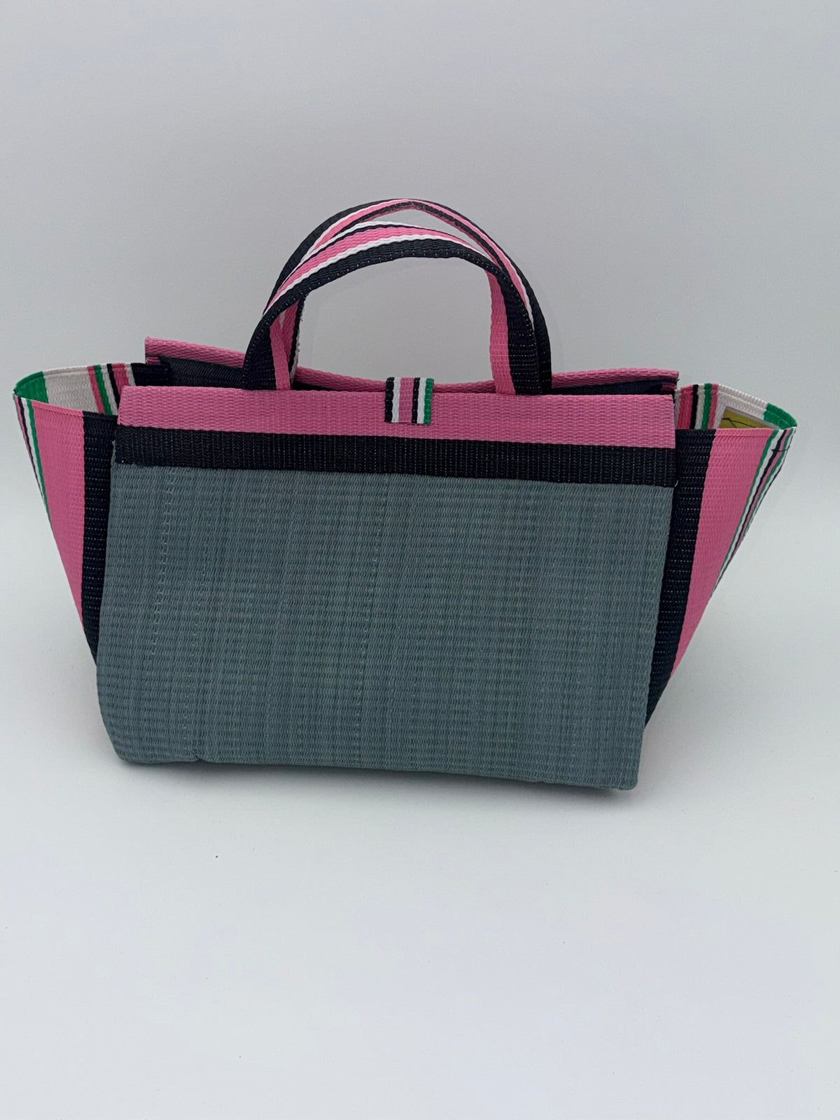Metallic Large handwoven tote bag by SCRUBIES in Grey,Pink,White,Green,Black with Solid design and Bow accent pattern