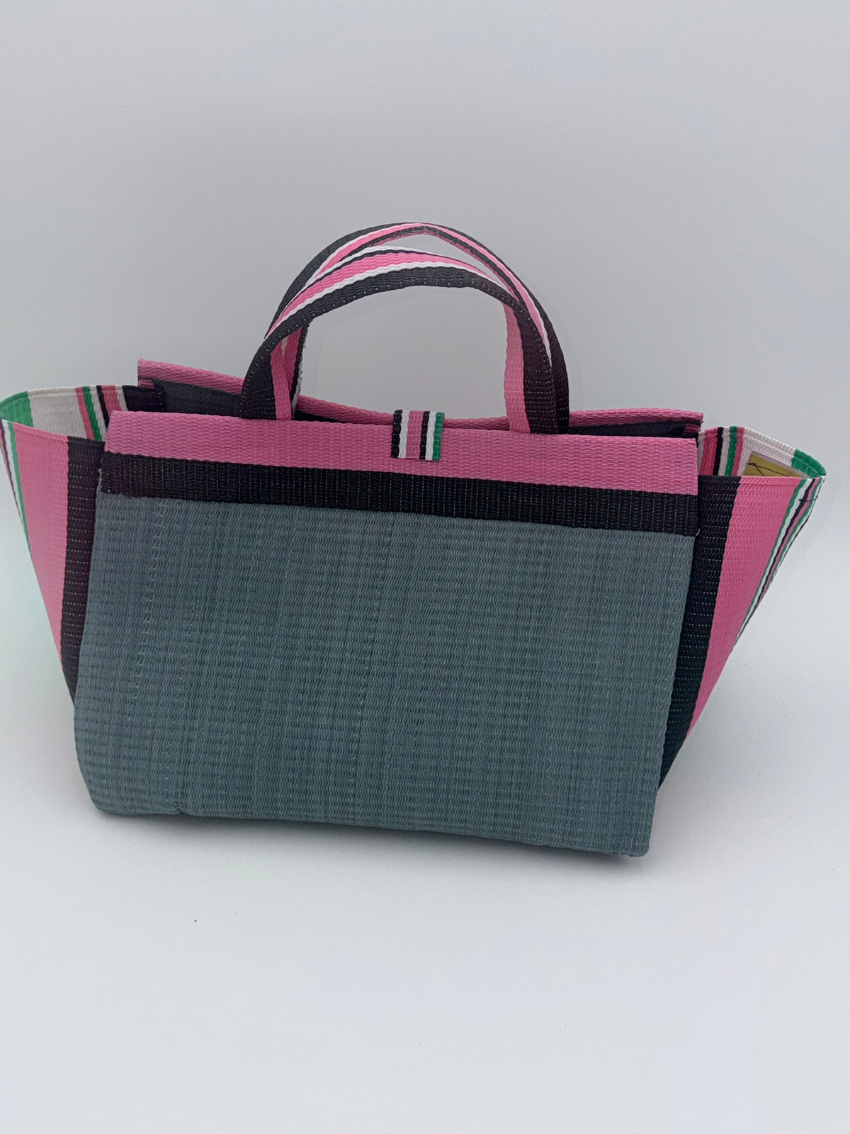 Metallic Large handwoven tote bag by SCRUBIES in Grey,Pink,White,Green,Black with Solid design and Bow accent pattern