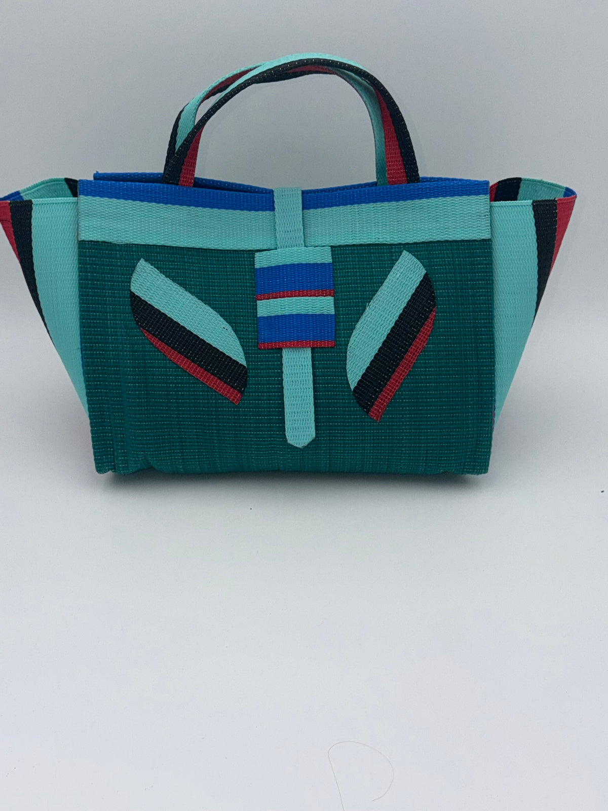 Emerald Large handwoven tote bag by SCRUBIES in Green,Teal,Black,Red,Blue with Solid design and Leaf accent pattern