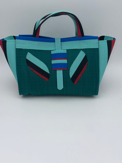 Emerald Large handwoven tote bag by SCRUBIES in Green,Teal,Black,Red,Blue with Solid design and Leaf accent pattern