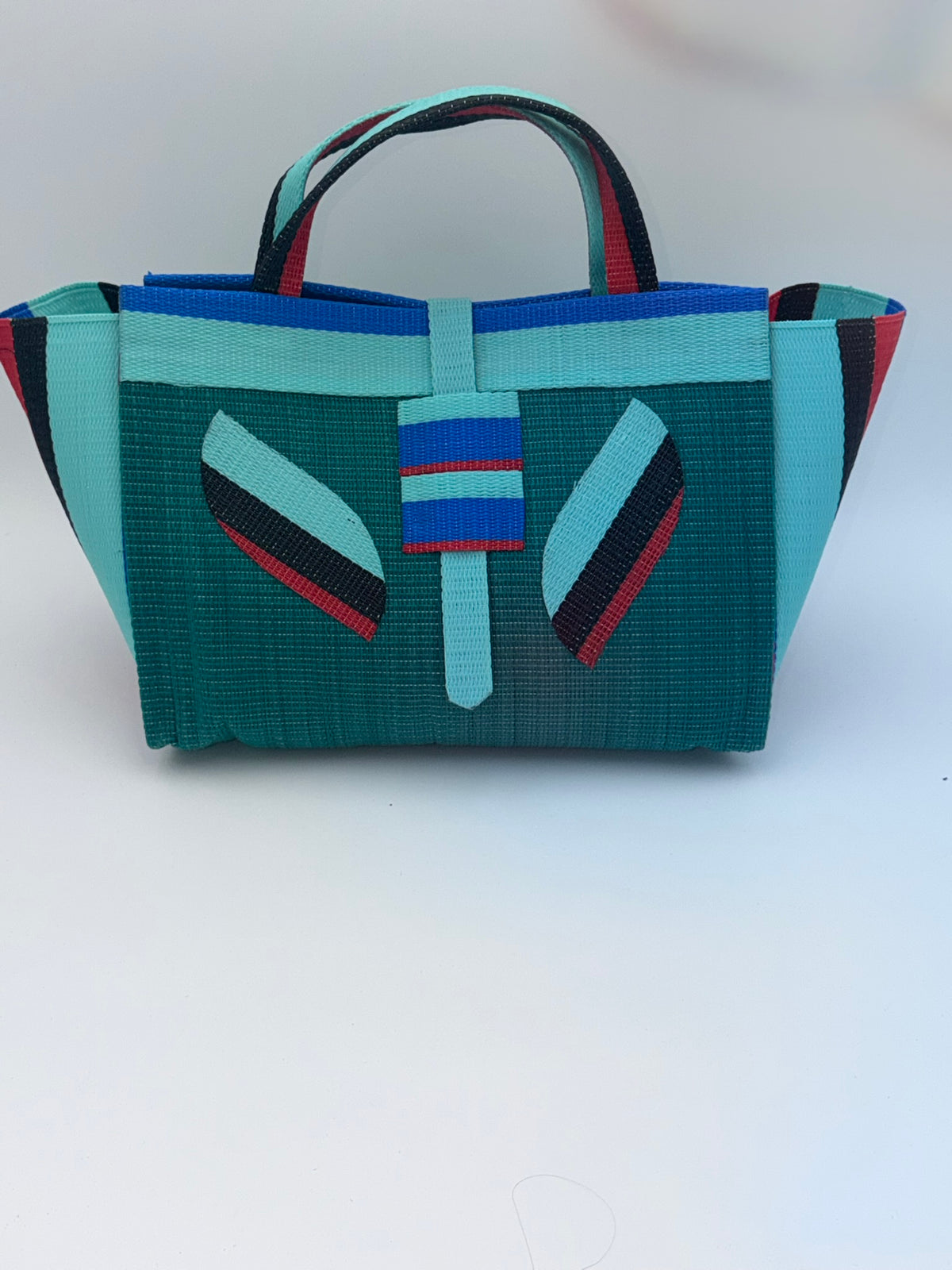 Emerald Large handwoven tote bag by SCRUBIES in Green,Teal,Black,Red,Blue with Solid design and Leaf accent pattern