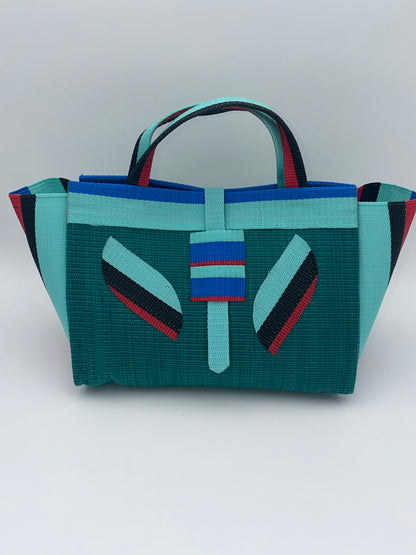 Emerald Large handwoven tote bag by SCRUBIES in Green,Teal,Black,Red,Blue with Solid design and Leaf accent pattern