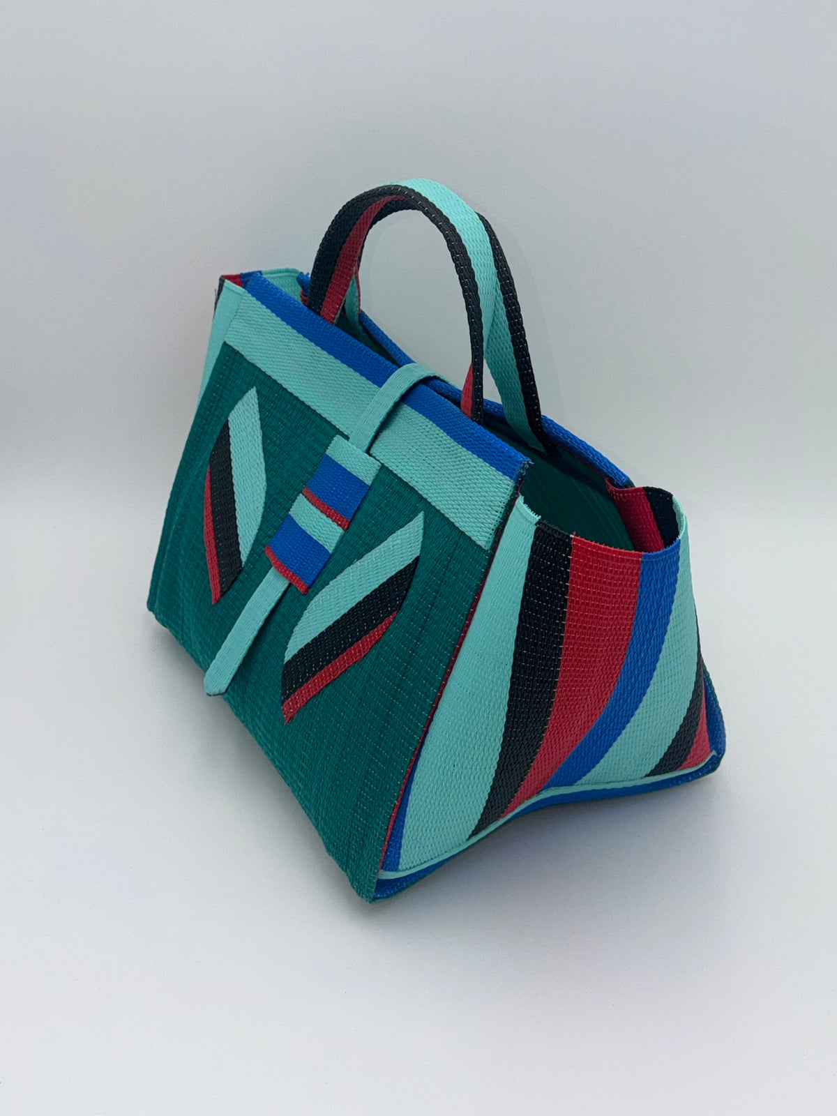 Emerald Large handwoven tote bag by SCRUBIES in Green,Teal,Black,Red,Blue with Solid design and Leaf accent pattern