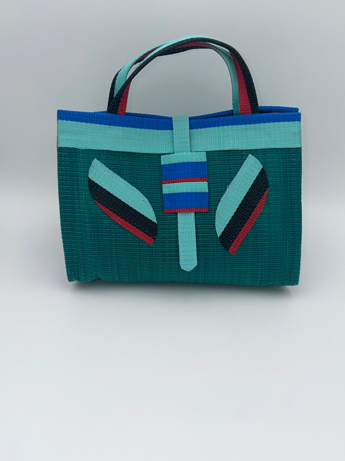 Emerald Large handwoven tote bag by SCRUBIES in Green,Teal,Black,Red,Blue with Solid design and Leaf accent pattern