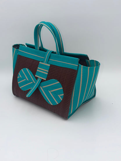 Emerald Large handwoven tote bag by SCRUBIES in Green,Teal,Black,Red,Blue with Solid design and Leaf accent pattern