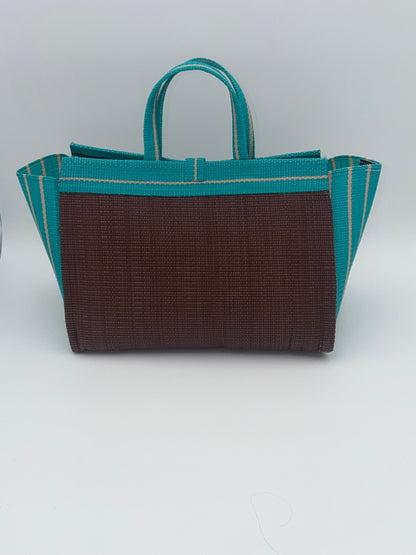Emerald Large handwoven tote bag by SCRUBIES in Green,Teal,Black,Red,Blue with Solid design and Leaf accent pattern