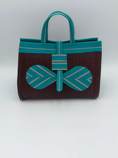 Emerald Large handwoven tote bag by SCRUBIES in Green,Teal,Black,Red,Blue with Solid design and Leaf accent pattern