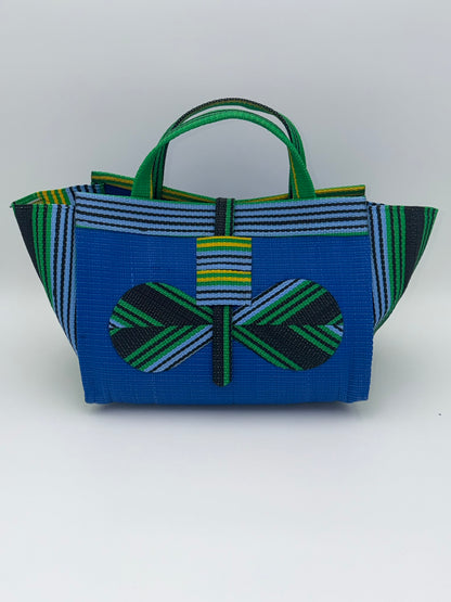 Lagoon Large handwoven tote bag by SCRUBIES in Blue,Green,Black, with Solid design and Bow accent pattern