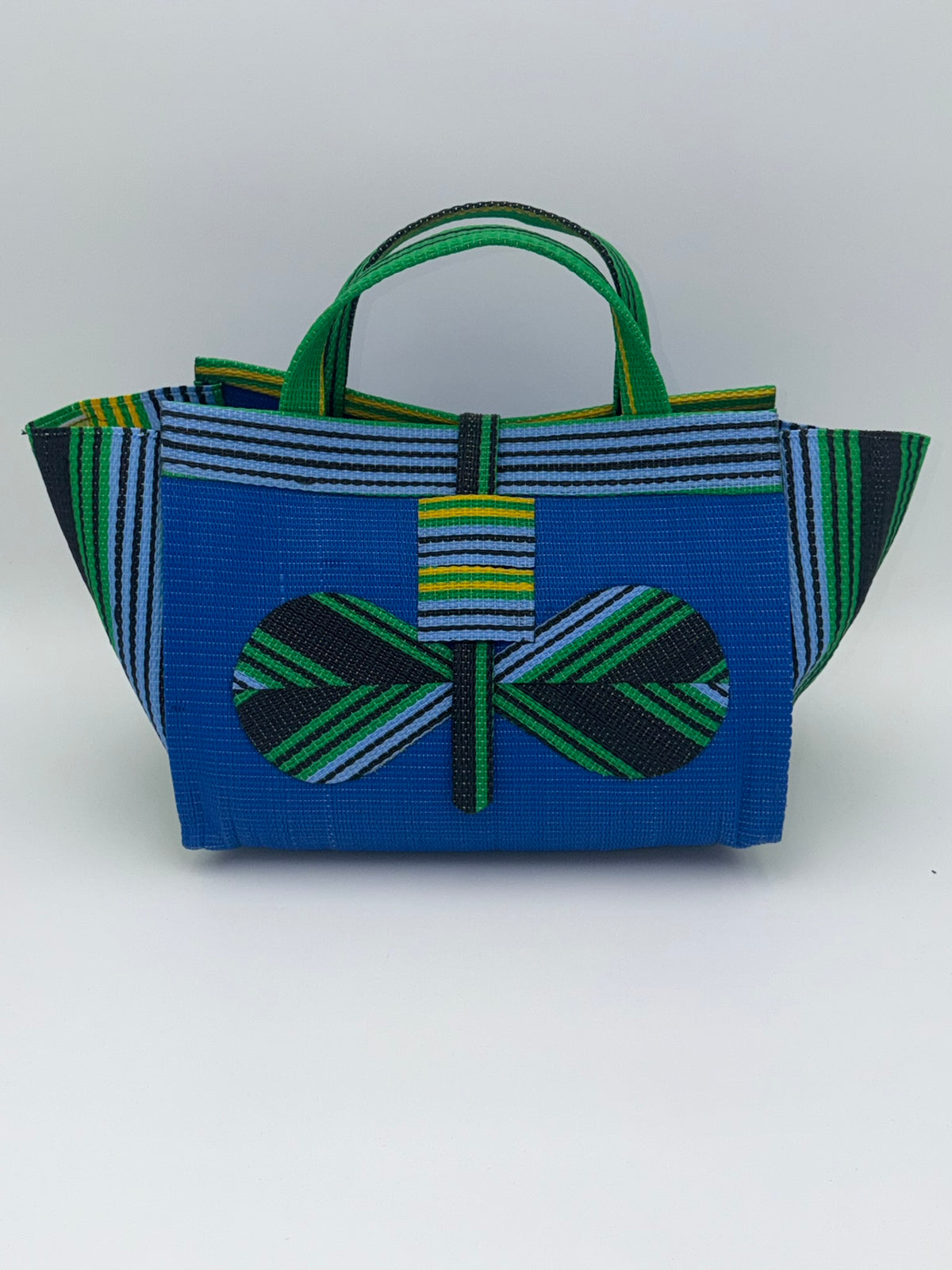 Lagoon Large handwoven tote bag by SCRUBIES in Blue,Green,Black, with Solid design and Bow accent pattern