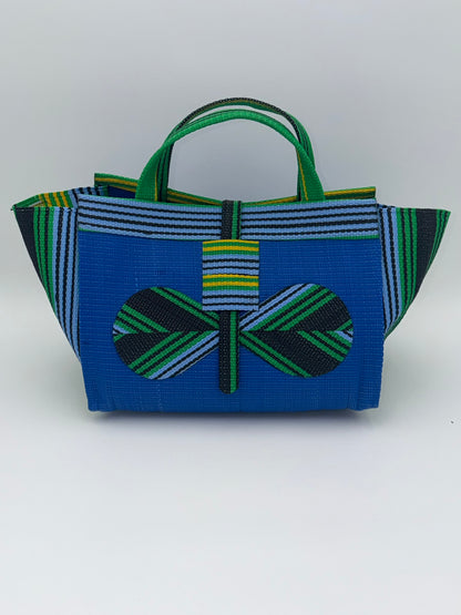 Lagoon Large handwoven tote bag by SCRUBIES in Blue,Green,Black, with Solid design and Bow accent pattern