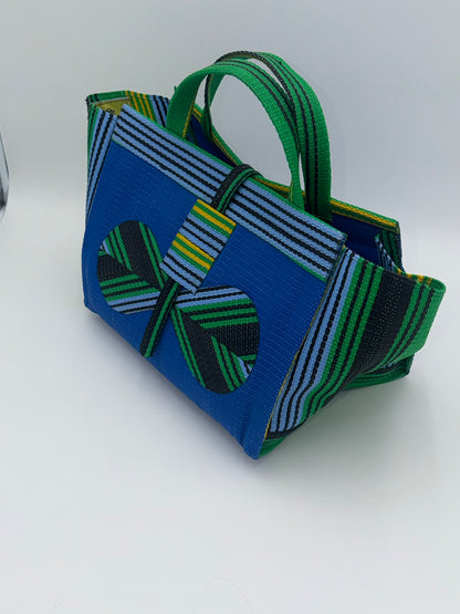 Lagoon Large handwoven tote bag by SCRUBIES in Blue,Green,Black, with Solid design and Bow accent pattern