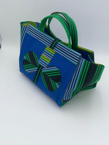 Lagoon Large handwoven tote bag by SCRUBIES in Blue,Green,Black, with Solid design and Bow accent pattern