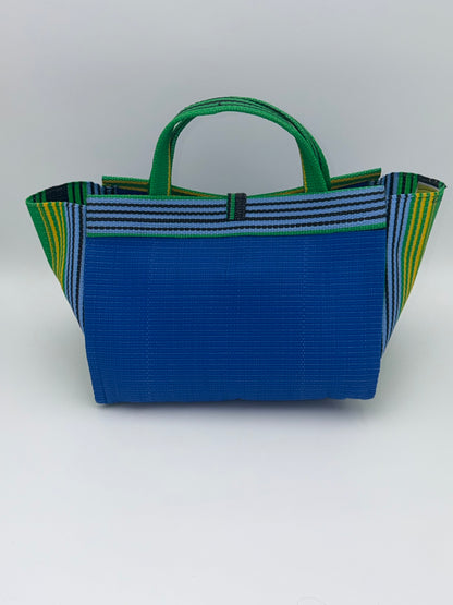 Lagoon Large handwoven tote bag by SCRUBIES in Blue,Green,Black, with Solid design and Bow accent pattern