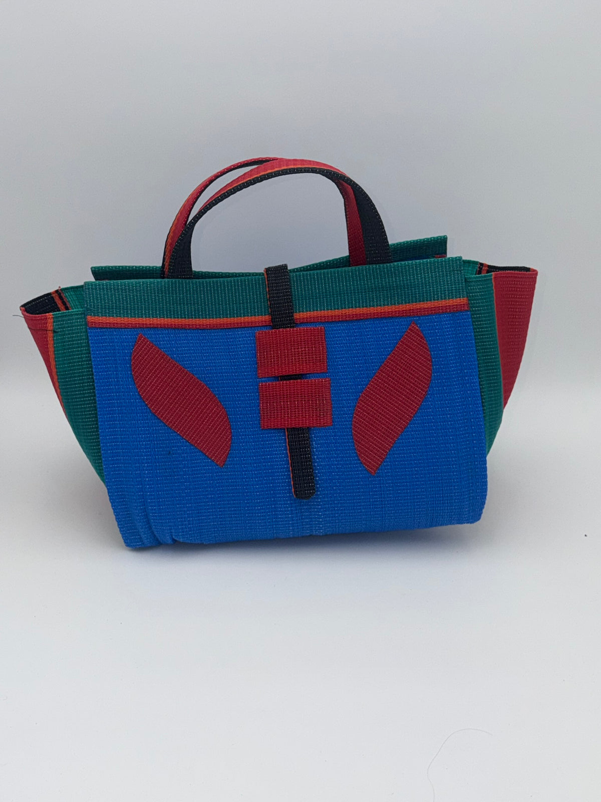 Pearl Large handwoven tote bag by SCRUBIES in Black,White,Wine,Blue with Stripes design and Bow accent pattern