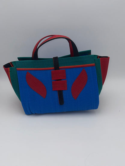 Pearl Large handwoven tote bag by SCRUBIES in Black,White,Wine,Blue with Stripes design and Bow accent pattern