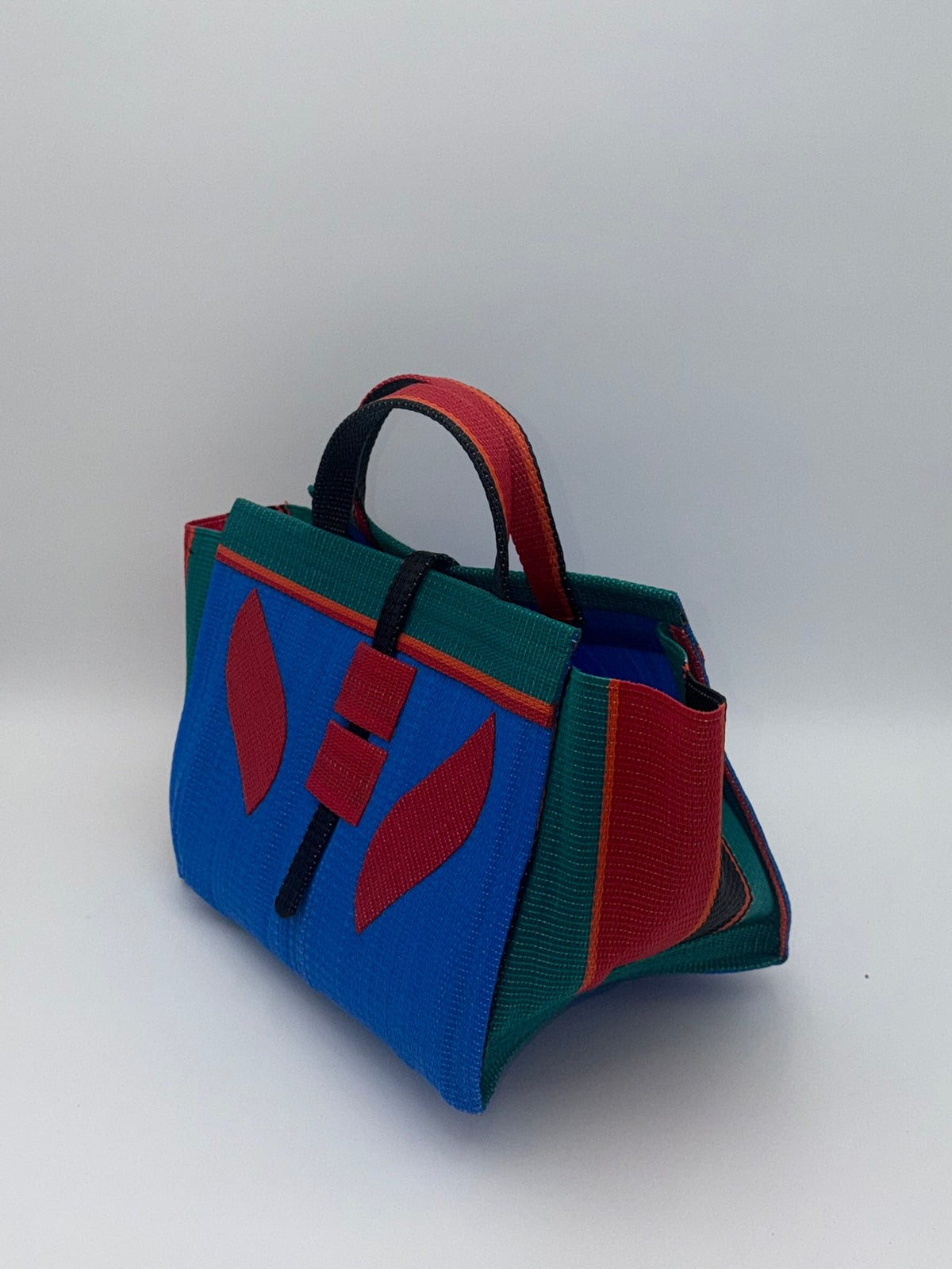 Pearl Large handwoven tote bag by SCRUBIES in Black,White,Wine,Blue with Stripes design and Bow accent pattern