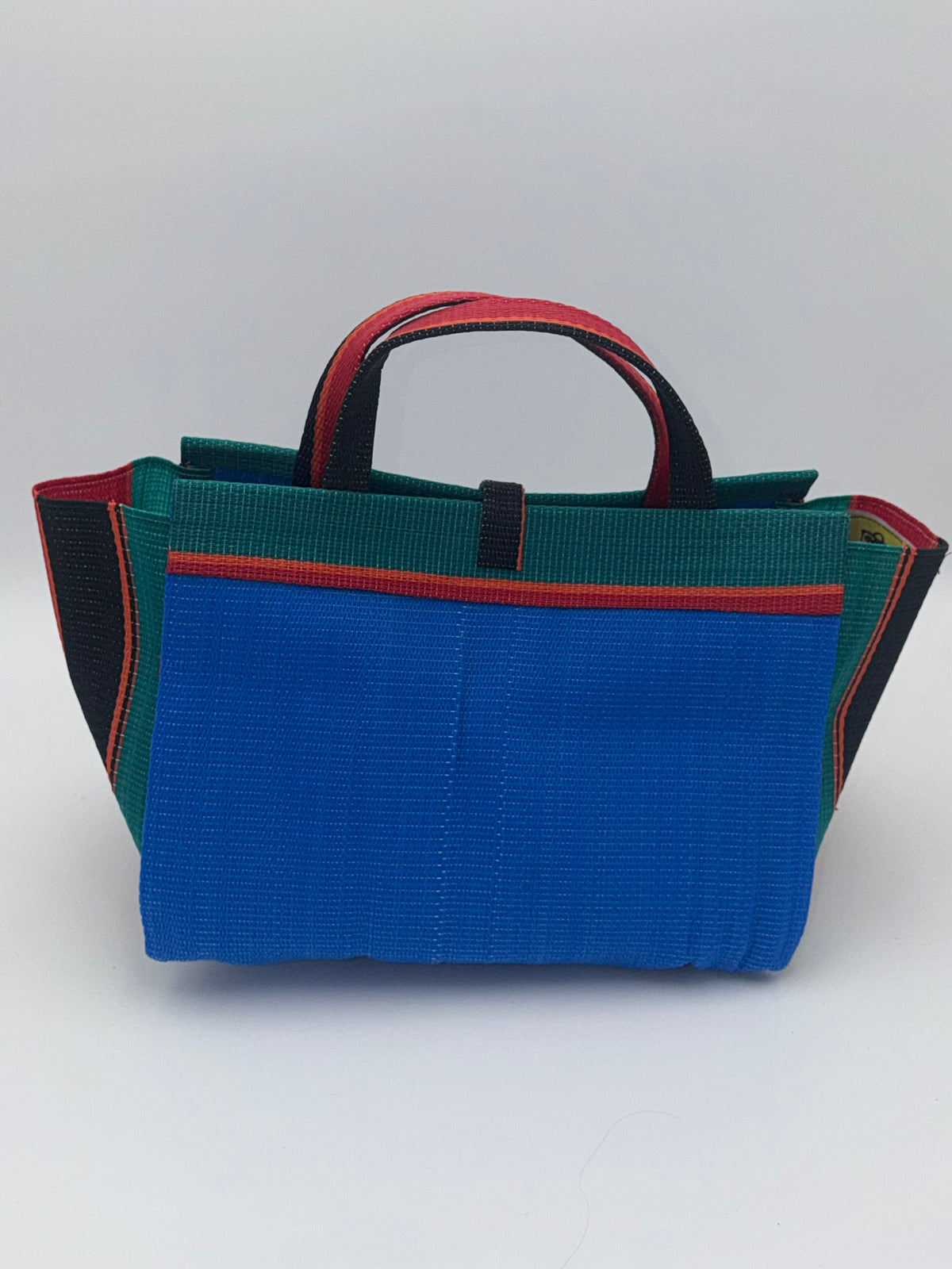 Pearl Large handwoven tote bag by SCRUBIES in Black,White,Wine,Blue with Stripes design and Bow accent pattern
