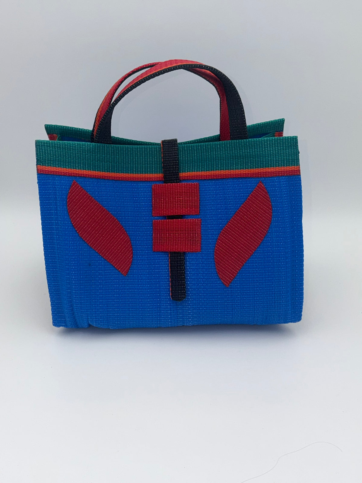 Pearl Large handwoven tote bag by SCRUBIES in Black,White,Wine,Blue with Stripes design and Bow accent pattern